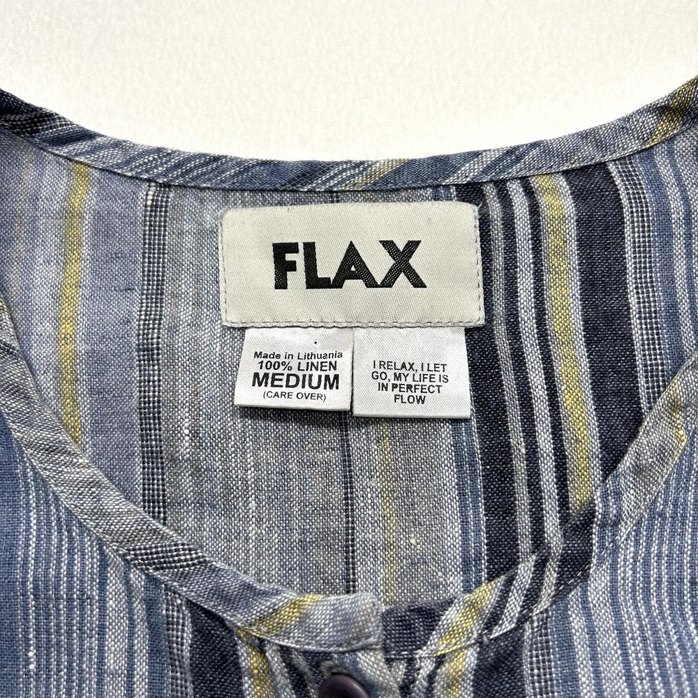 Flax Crop Linen Button Up Striped Shirt Size M Blue Yellow Lagenlook‎ Beach Boho - Picture 10 of 10